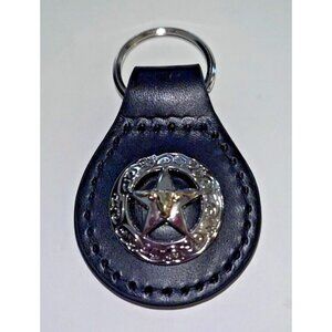Black Leather Silver Texas Longhorn Star Concho Key Ring Chain NEW Unisex